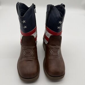 PAWZ Cowboy Boots American Patriot Flag Square Toe Western USA UNISEX Kid Size 3